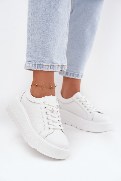 Leather Sneakers On Chunky Platform White Sylvessa Leather Sneakers On Chunky Platform White Sylvessa