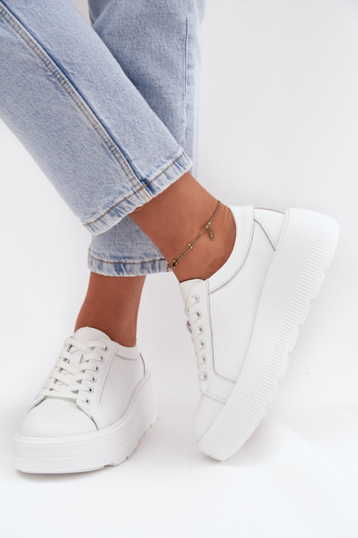 Leather Sneakers On Chunky Platform White Sylvessa Leather Sneakers On Chunky Platform White Sylvessa