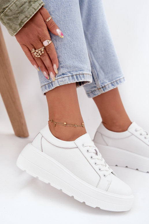 Leather Sneakers On Chunky Platform White Sylvessa Leather Sneakers On Chunky Platform White Sylvessa