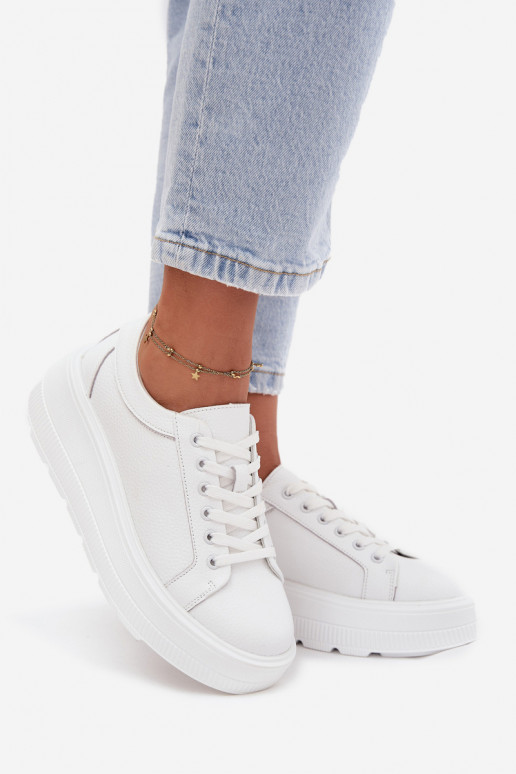 Leather Sneakers On Chunky Platform White Sylvessa Leather Sneakers On Chunky Platform White Sylvessa