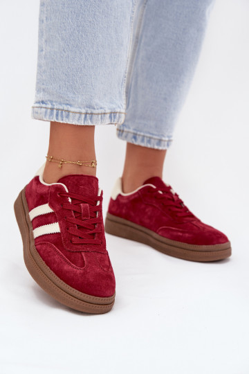 Sneakersy Damskie Zamszowe Na Platformie Bordowe Sylviona 2