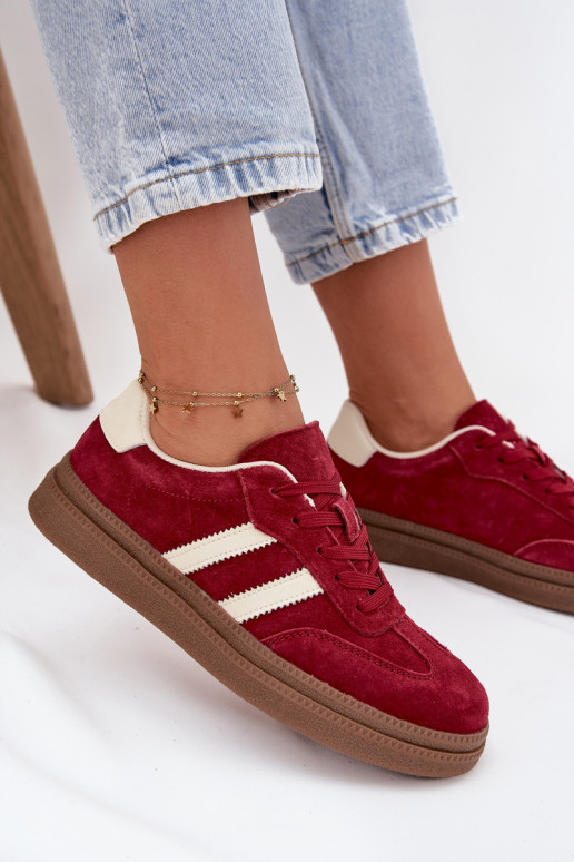 Sneakersy Damskie Zamszowe Na Platformie Bordowe Sylviona