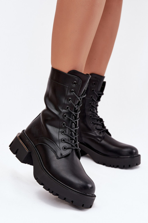 Women's Work Boots on Block Heel Black Alviora