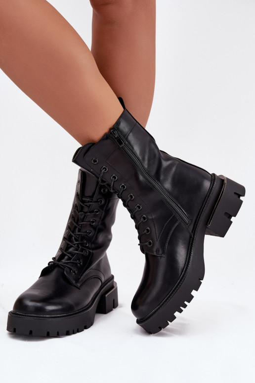 Women's Work Boots on Block Heel Black Alviora