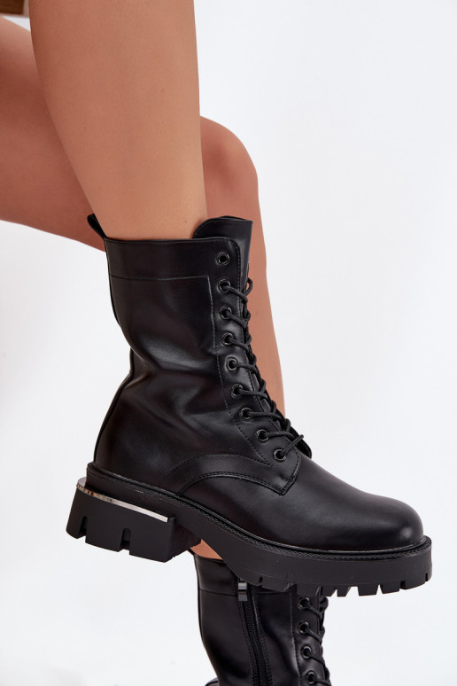 Women's Work Boots on Block Heel Black Alviora