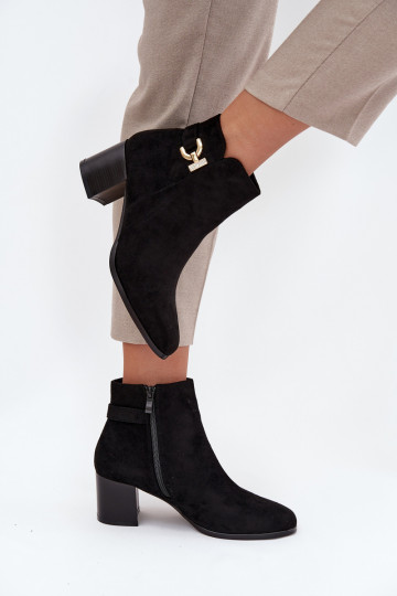 Insulated Women's Ankle Boots on Heel with Gold Detail Black Renora