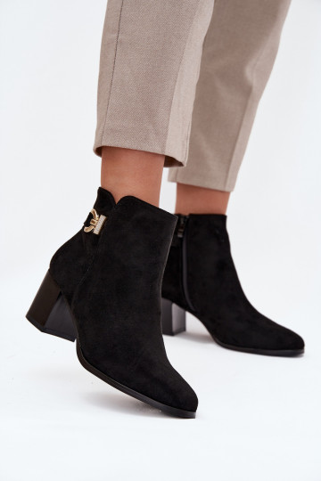 Insulated Women's Ankle Boots on Heel with Gold Detail Black Renora 2