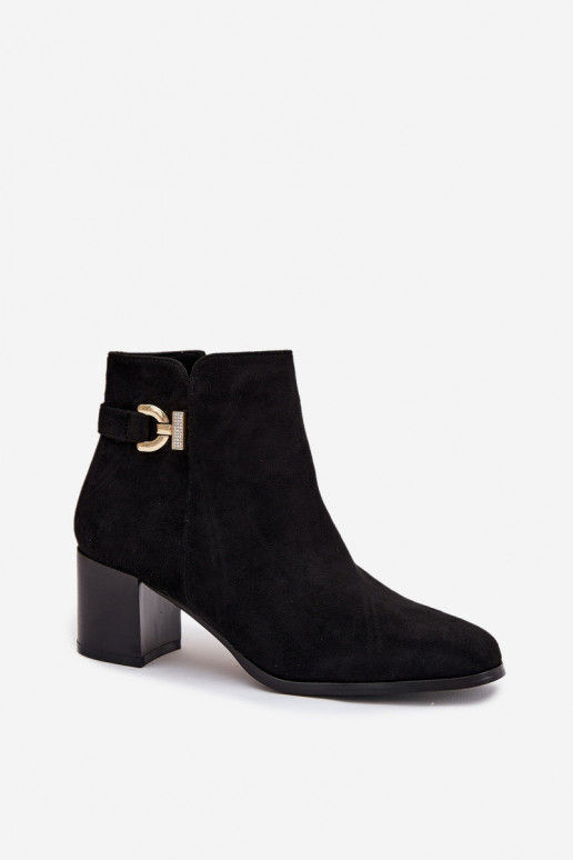 Insulated Women's Ankle Boots on Heel with Gold Detail Black Renora Insulated Women's Ankle Boots on Heel with Gold Detail Black Renora