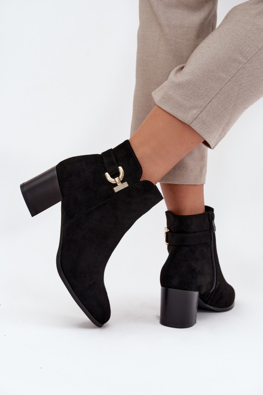 Insulated Women's Ankle Boots on Heel with Gold Detail Black Renora Insulated Women's Ankle Boots on Heel with Gold Detail Black Renora