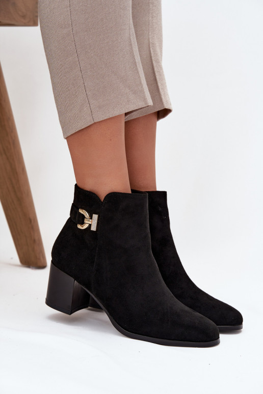 Insulated Women's Ankle Boots on Heel with Gold Detail Black Renora Insulated Women's Ankle Boots on Heel with Gold Detail Black Renora