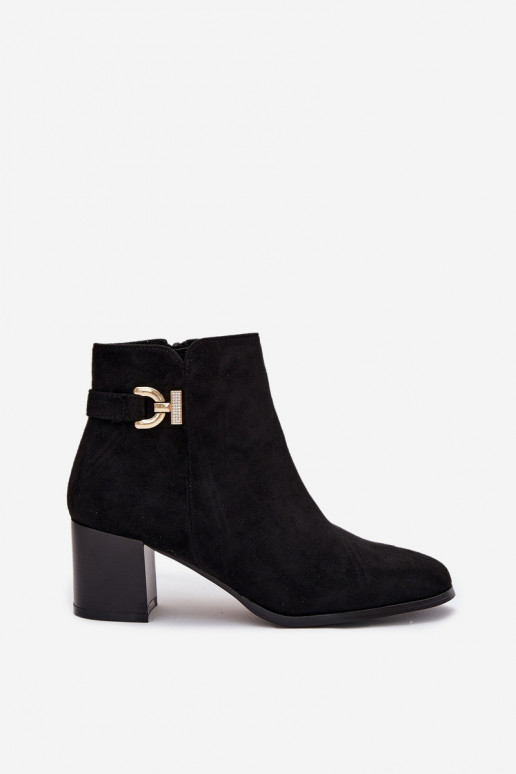 Insulated Women's Ankle Boots on Heel with Gold Detail Black Renora Insulated Women's Ankle Boots on Heel with Gold Detail Black Renora