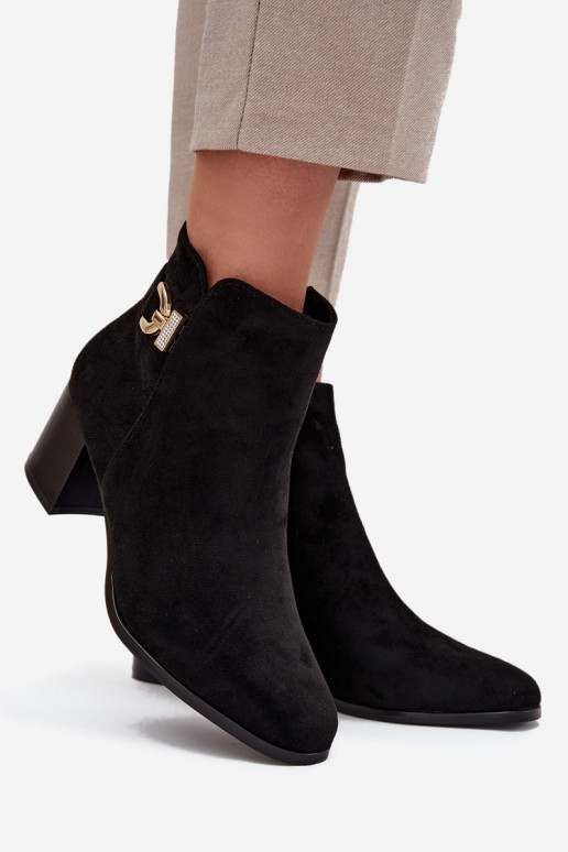 Insulated Women's Ankle Boots on Heel with Gold Detail Black Renora Insulated Women's Ankle Boots on Heel with Gold Detail Black Renora
