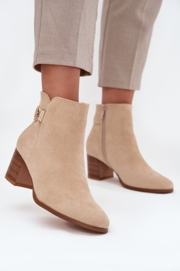 Insulated Women's ankle boots on heel with gold detail beige Renora 2