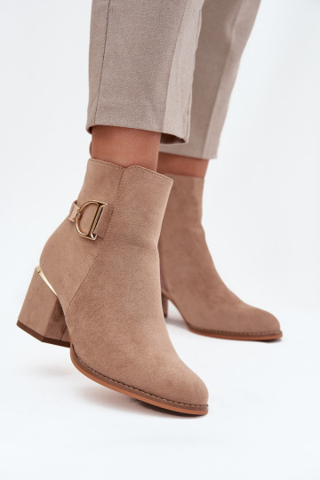 Insulated Women's Ankle Boots on Heels with Gold Elements Beige Ambrine 2
