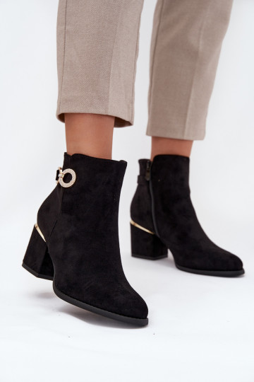 Insulated women's ankle boots with golden details on heel black Dorisse 2
