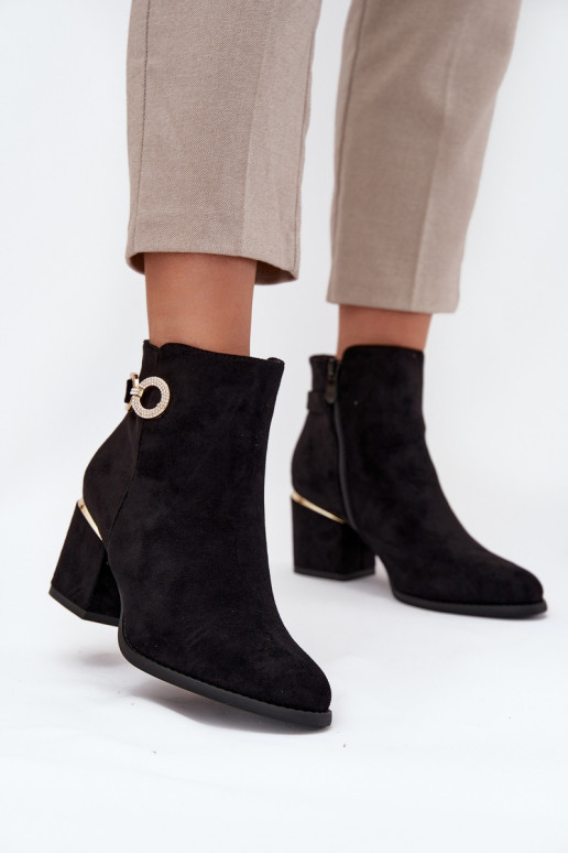 Insulated women's ankle boots with golden details on heel black Dorisse