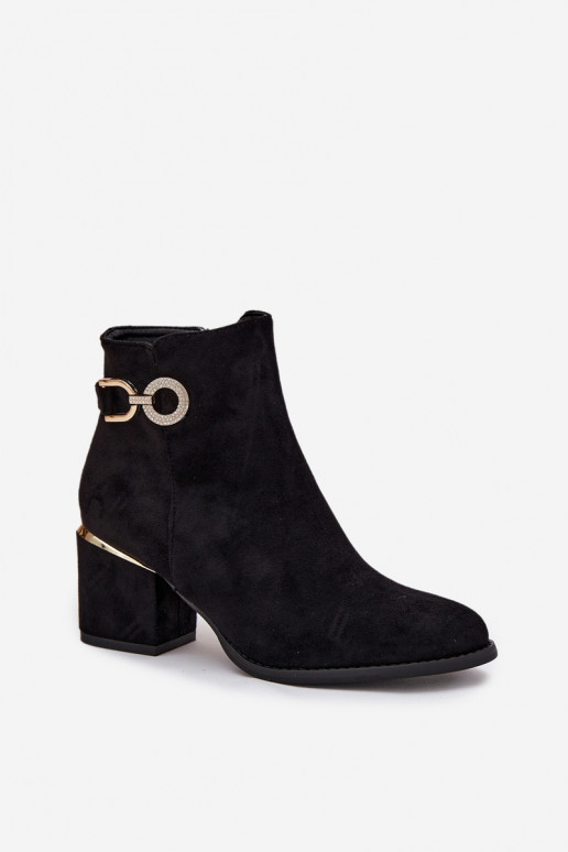 Insulated women's ankle boots with golden details on heel black Dorisse