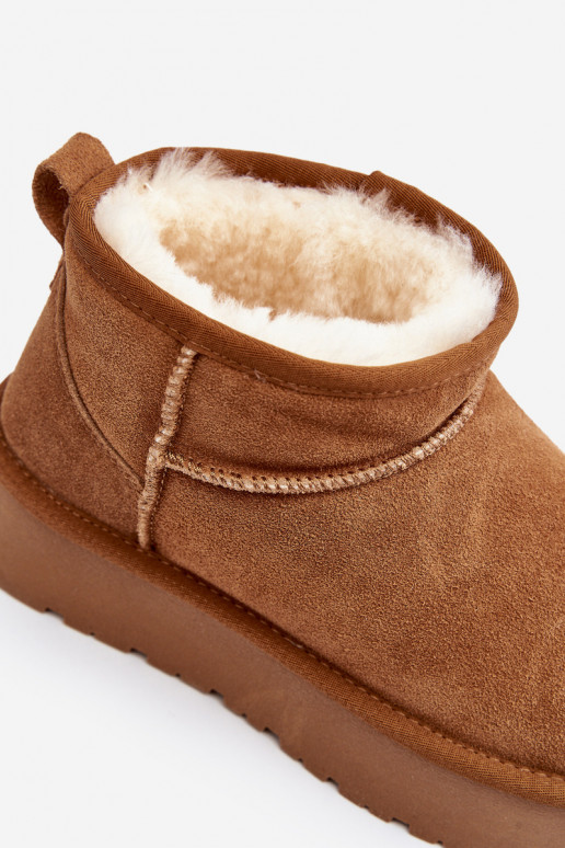 Fashionable Suede Low Snow Boots Camel Nucca
