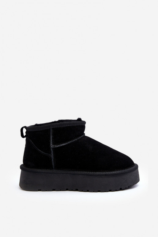 Fashionable Suede Low Snow Boots Black Nucca