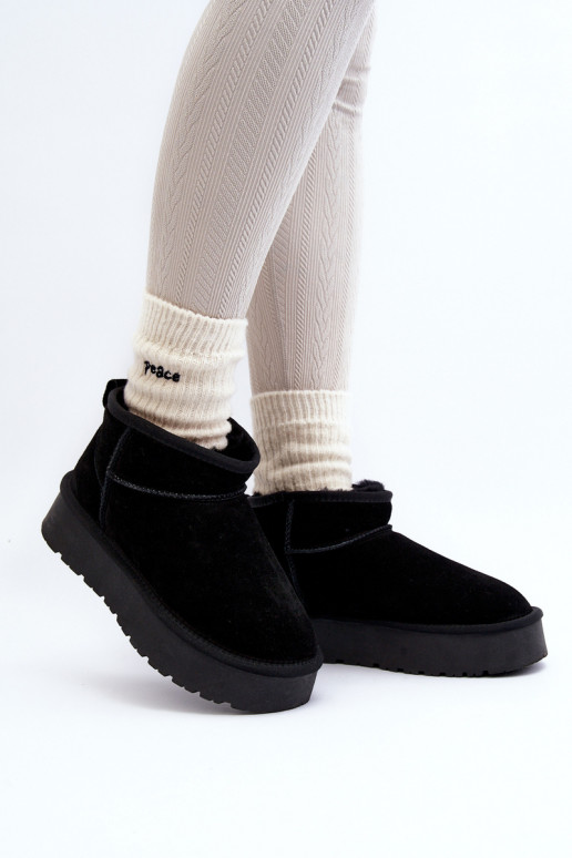 Fashionable Suede Low Snow Boots Black Nucca