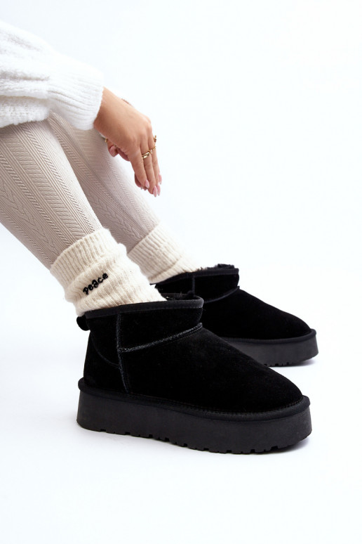 Fashionable Suede Low Snow Boots Black Nucca