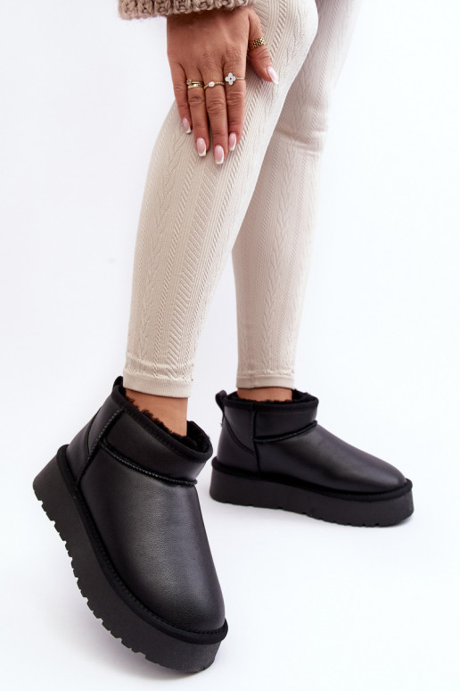 Women's Leather Snow Boots On Platform Black Loreley