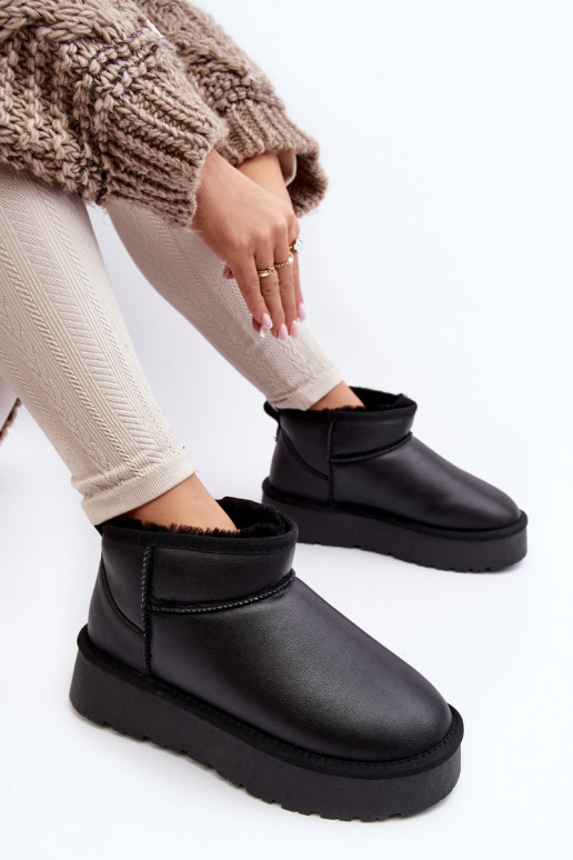 Women's Leather Snow Boots On Platform Black Loreley