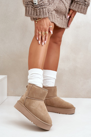 Women's Suede Snow Boots on Platform Above Ankle Beige Rianaella 2