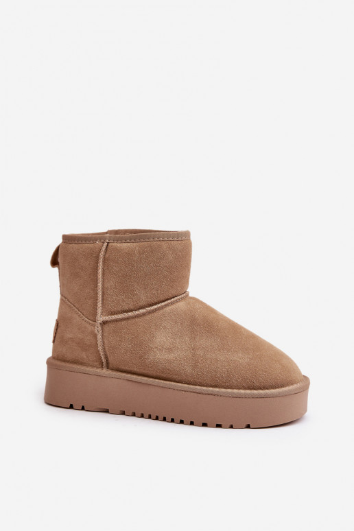 Women's Suede Snow Boots on Platform Above Ankle Beige Rianaella