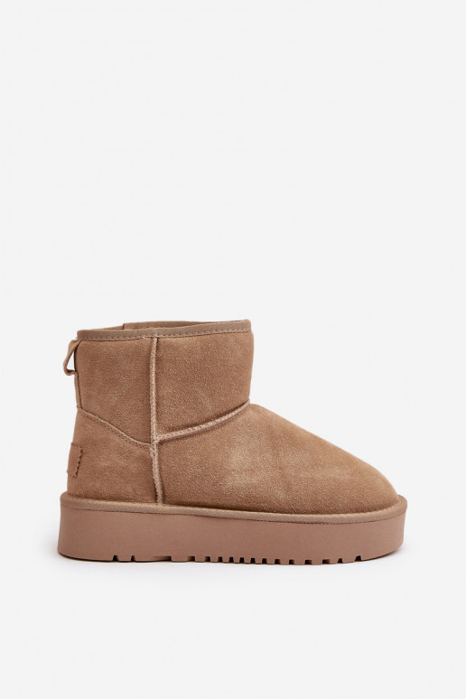 Women's Suede Snow Boots on Platform Above Ankle Beige Rianaella