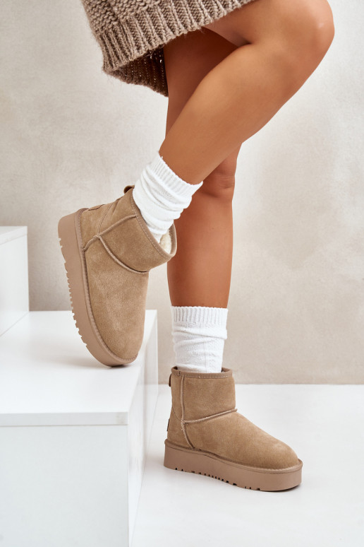 Women's Suede Snow Boots on Platform Above Ankle Beige Rianaella