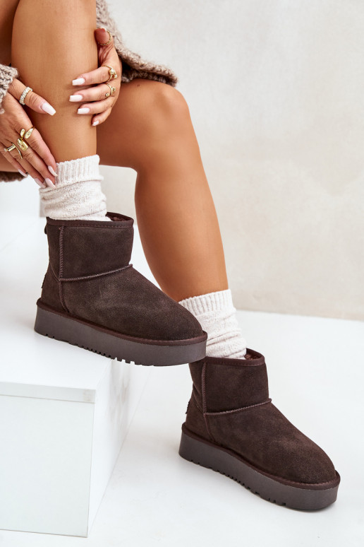 Women's Suede Snow Boots on Platform Above Ankle Brown Rianaella
