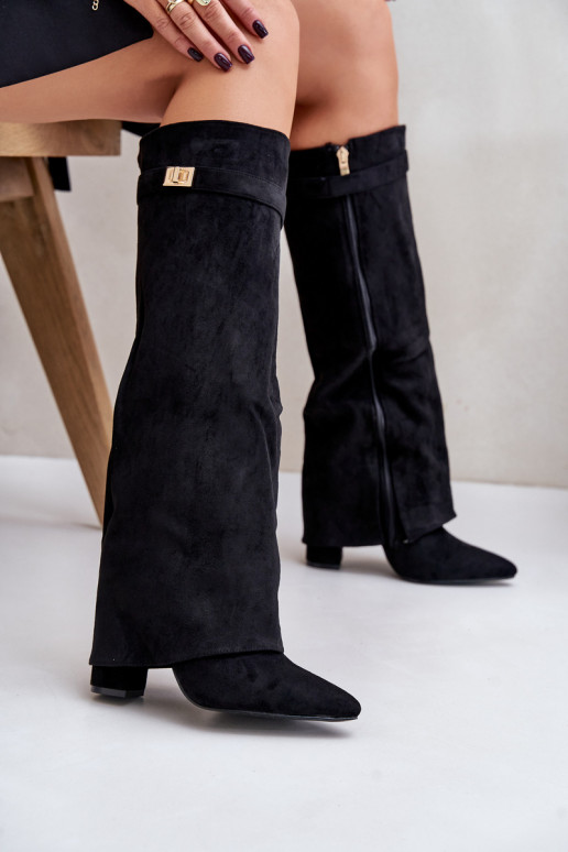 Heeled Boots With Rolled Shaft Insulated Black Urelli Heeled Boots With Rolled Shaft Insulated Black Urelli