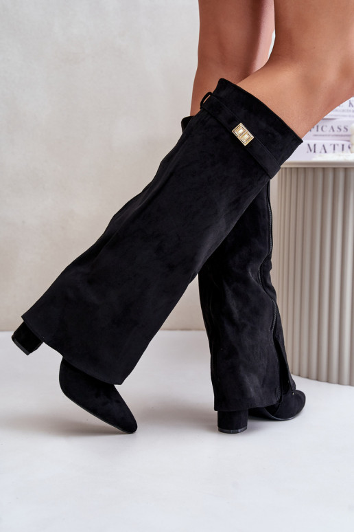 Heeled Boots With Rolled Shaft Insulated Black Urelli Heeled Boots With Rolled Shaft Insulated Black Urelli