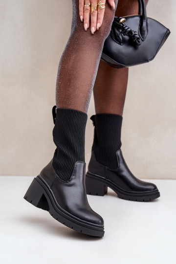 Boots With Sock On Chunky Heel Black Rosanas 2