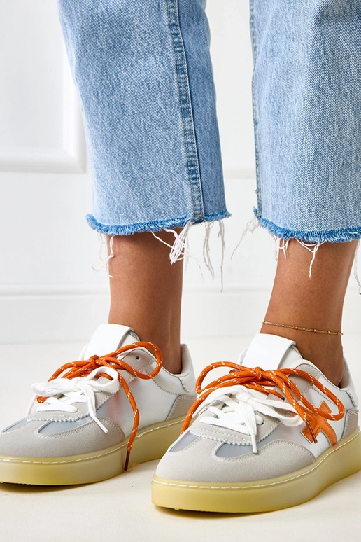 Srebrne sneakersy na platformie z...