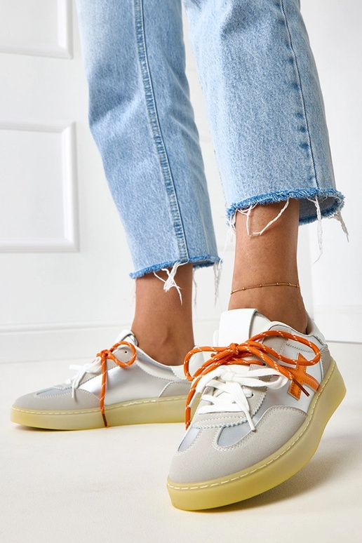 Srebrne sneakersy na platformie z...