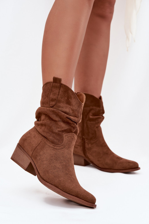 Women's ankle boots with low heel with ruffle Camel Adena
