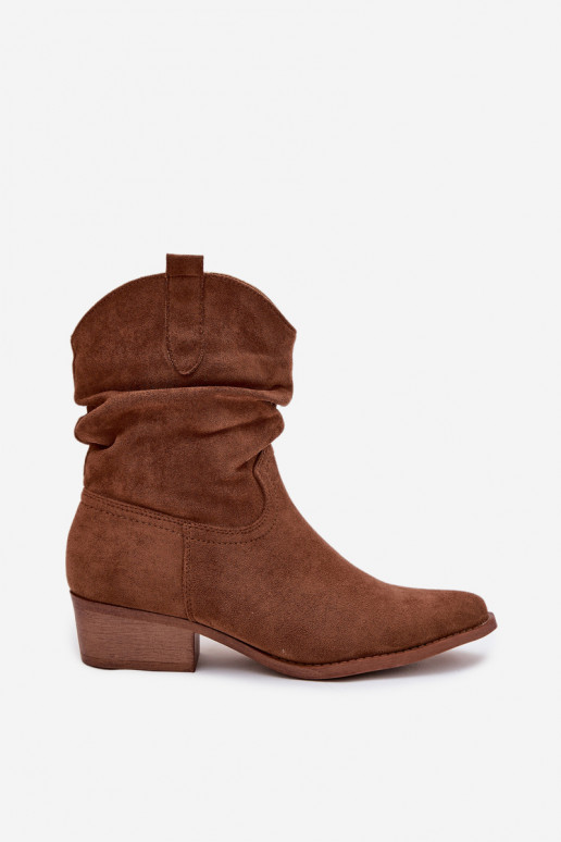 Women's ankle boots with low heel with ruffle Camel Adena