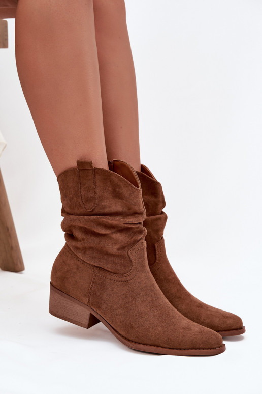 Women's ankle boots with low heel with ruffle Camel Adena