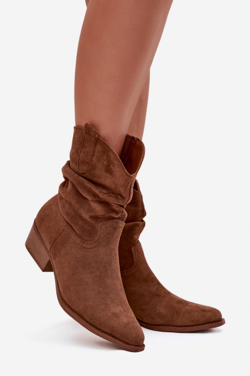Women's ankle boots with low heel with ruffle Camel Adena