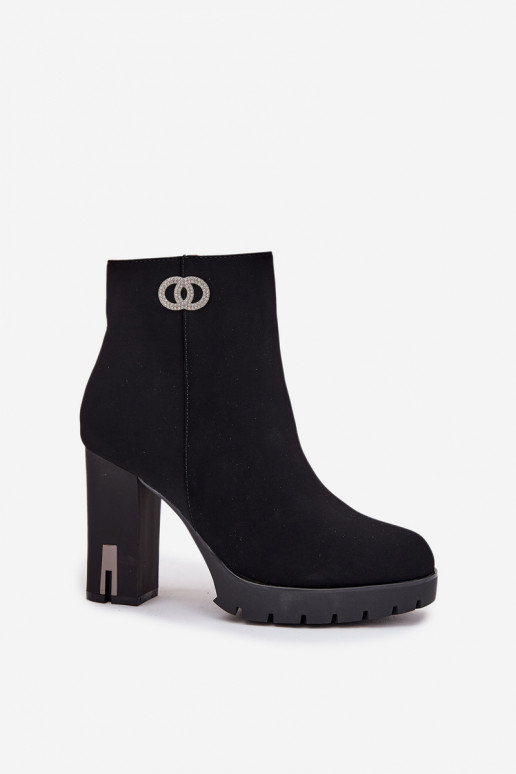 Ocieplane Botki Damskie Na SłupkuwithOzdobnym Detalem Czarne Vessara