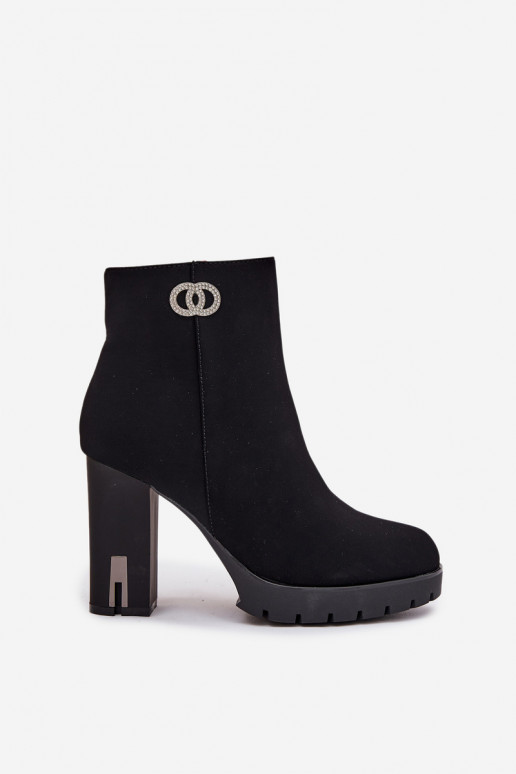 Ocieplane Botki Damskie Na SłupkuwithOzdobnym Detalem Czarne Vessara