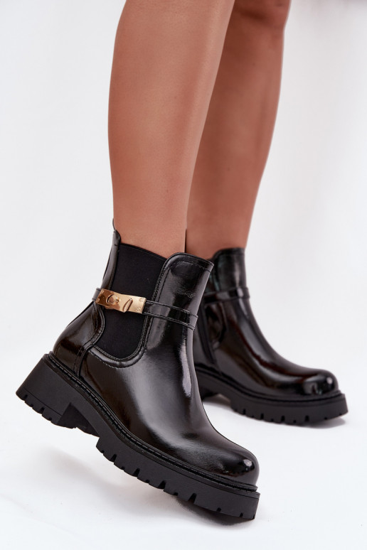 Patent leather ankle boots lined with decorative strap black Vivessa