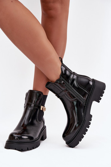 Patent leather ankle boots lined with decorative strap black Vivessa 2