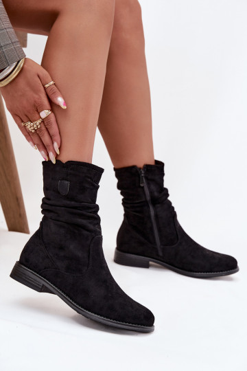 Insulated Women's Booties With Wrinkled Shaft On Flat Heel Krisia