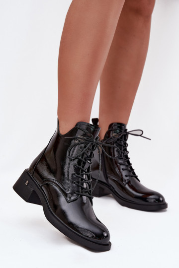 Patent Leather Insulated Women's Block Heeled Boots Vinceza 58602 Black 2