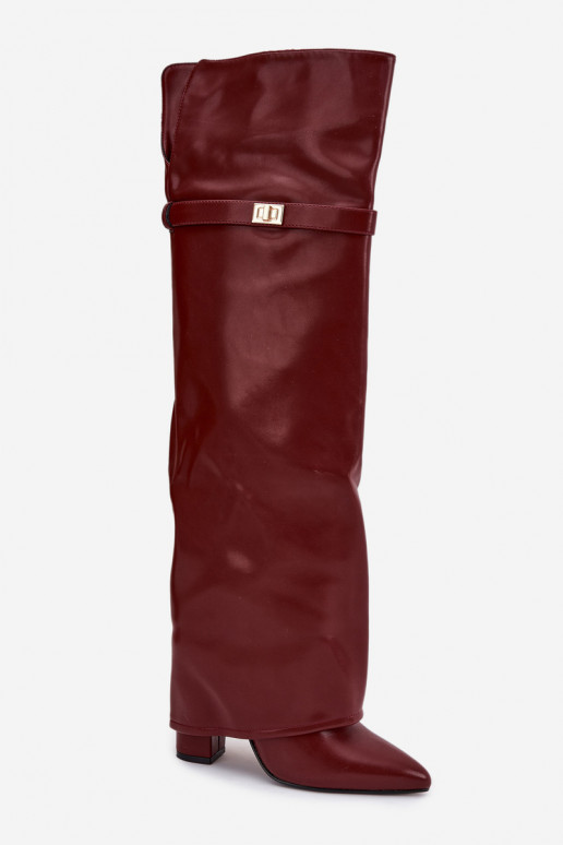 Insulated Boots with Turned Over Shaft Over the Knee Block Heel Bordeaux Serelle Insulated Boots with Turned Over Shaft Over the Knee Block Heel Bordeaux Serelle