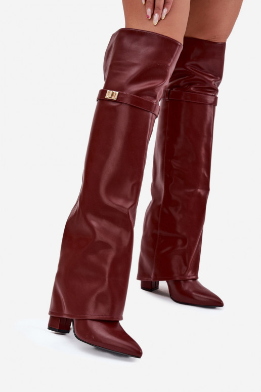Insulated Boots with Turned Over Shaft Over the Knee Block Heel Bordeaux Serelle Insulated Boots with Turned Over Shaft Over the Knee Block Heel Bordeaux Serelle