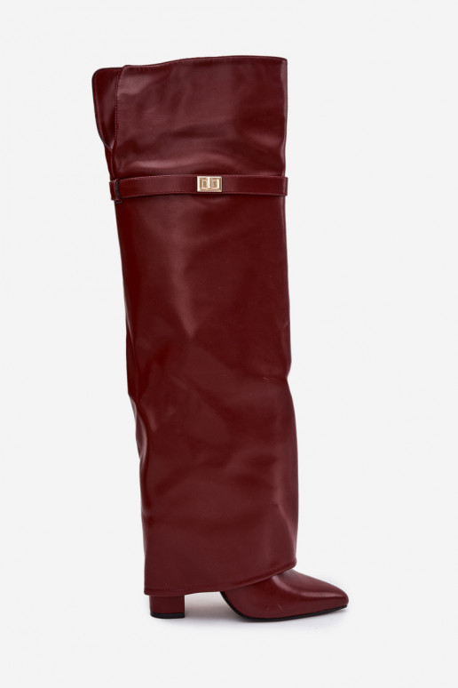 Insulated Boots with Turned Over Shaft Over the Knee Block Heel Bordeaux Serelle Insulated Boots with Turned Over Shaft Over the Knee Block Heel Bordeaux Serelle
